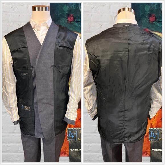 Custom Italian Designer Mens Suit 46L 36x30 Gray Wool Super 100s Luxury - Picture 5 of 16